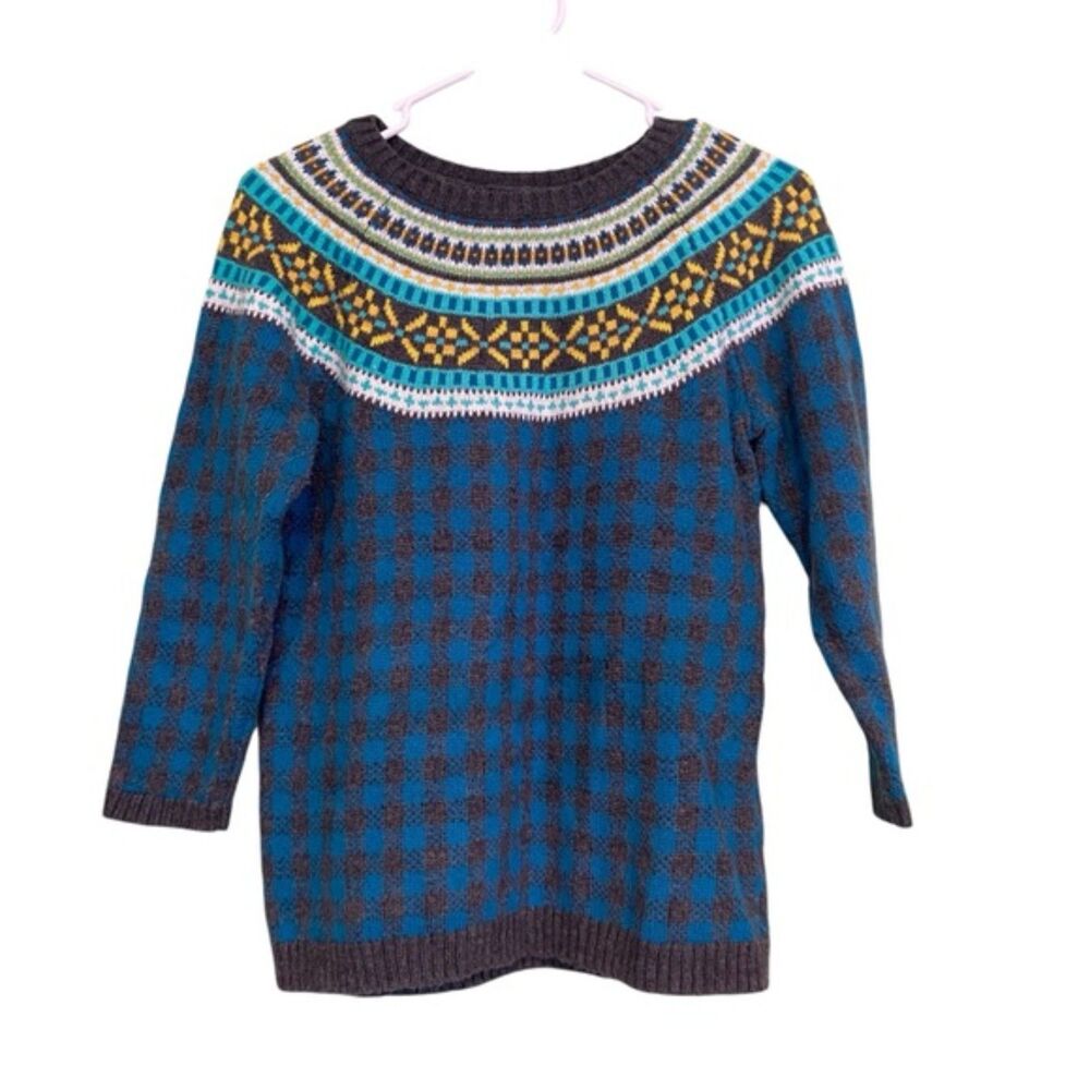 Talbots Checkered Fair Isle Crewneck Sweater Size Small